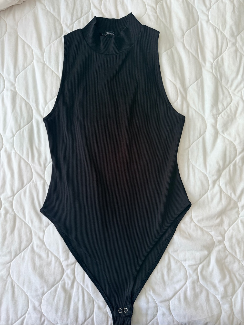 Forever 21 Black Ribbed Mock-Neck bodysuit